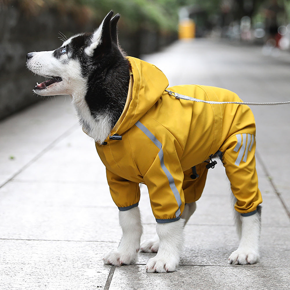 Hooded waterproof dog raincoat with leash hole