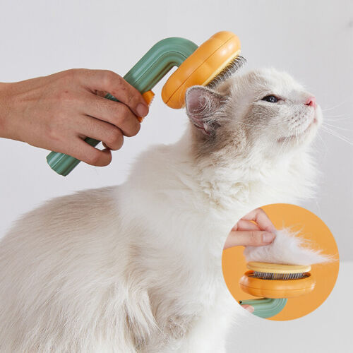 Pumpkin-shaped self-cleaning slicker brush