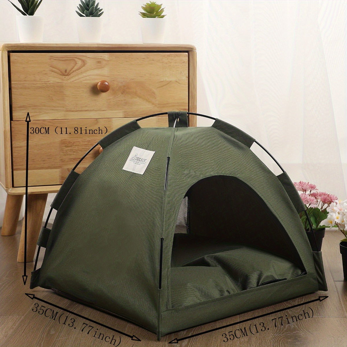 Self-cooling tent cave bed, removable pad