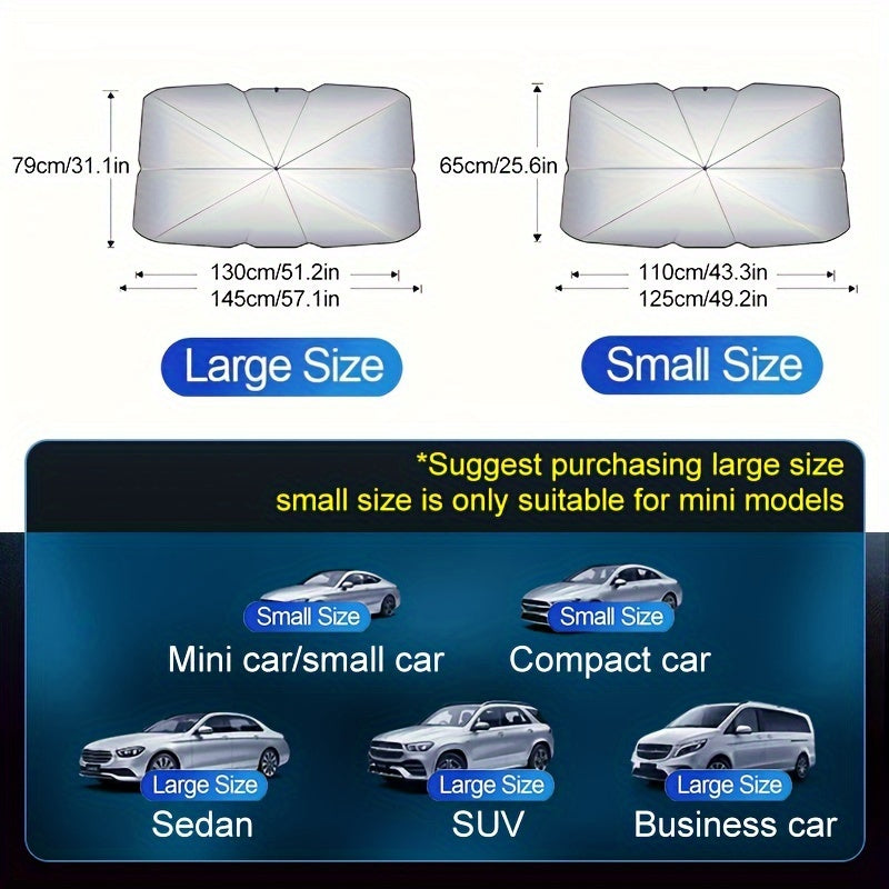 Foldable umbrella-style windshield sunshade