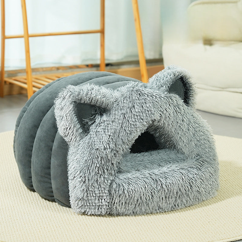Cat Dog Bed Plush Cat Ears Decoration Large Collar Pet Bed Warm Thick Pet Supplies Suitable For Kittens And Puppies