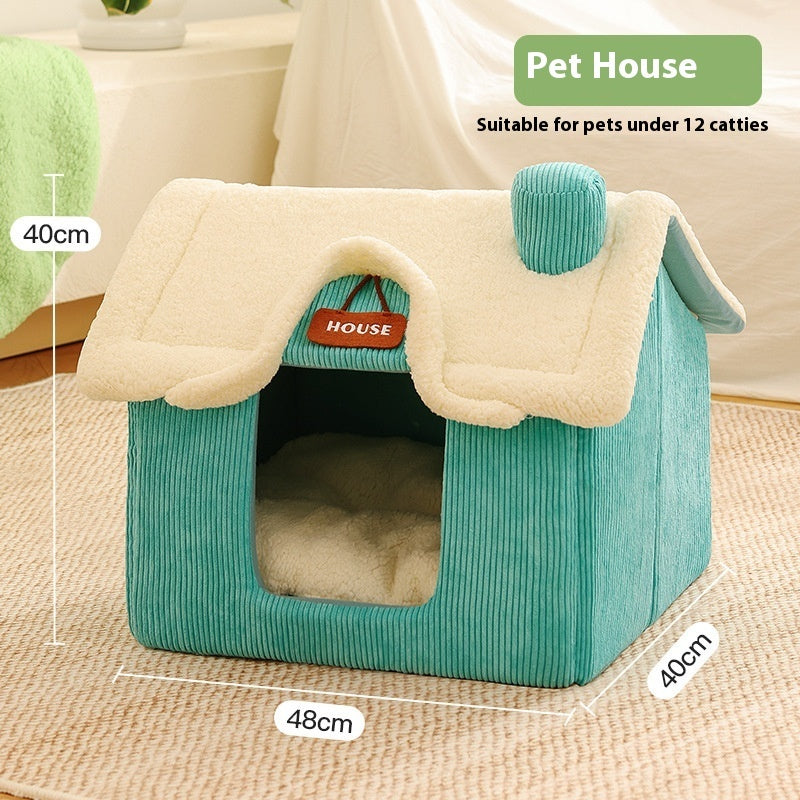Pet villa cartoon-print warm bed