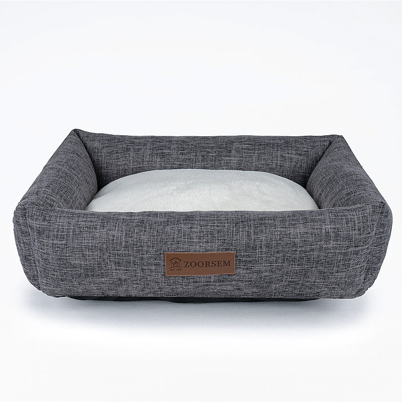 Linen square pet bed for autumn & winter