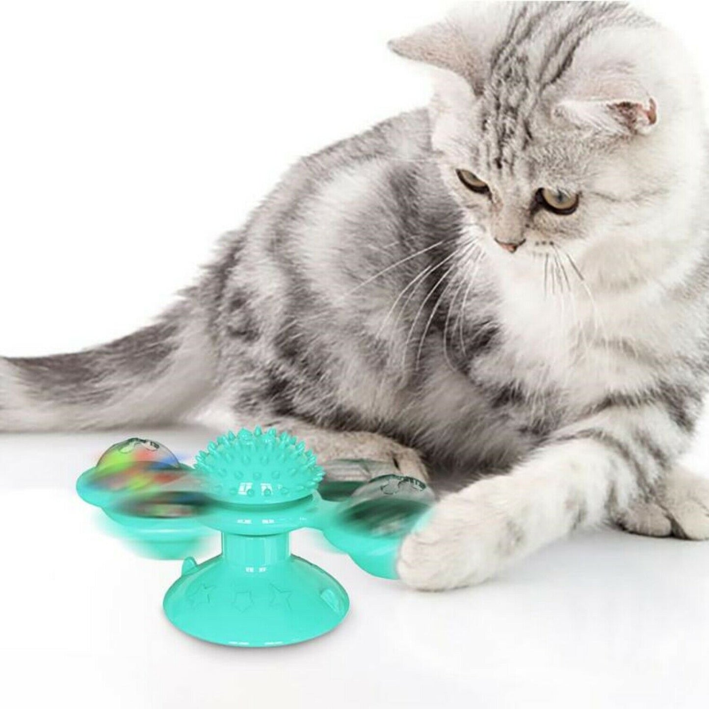 Rotating windmill cat toy with catnip