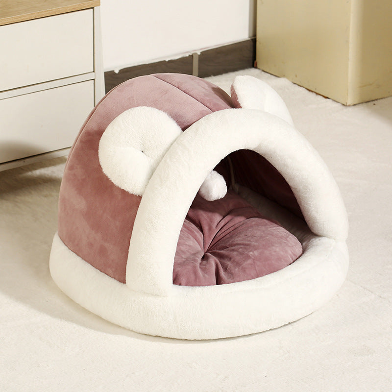 Self-warming pet cave tent bed