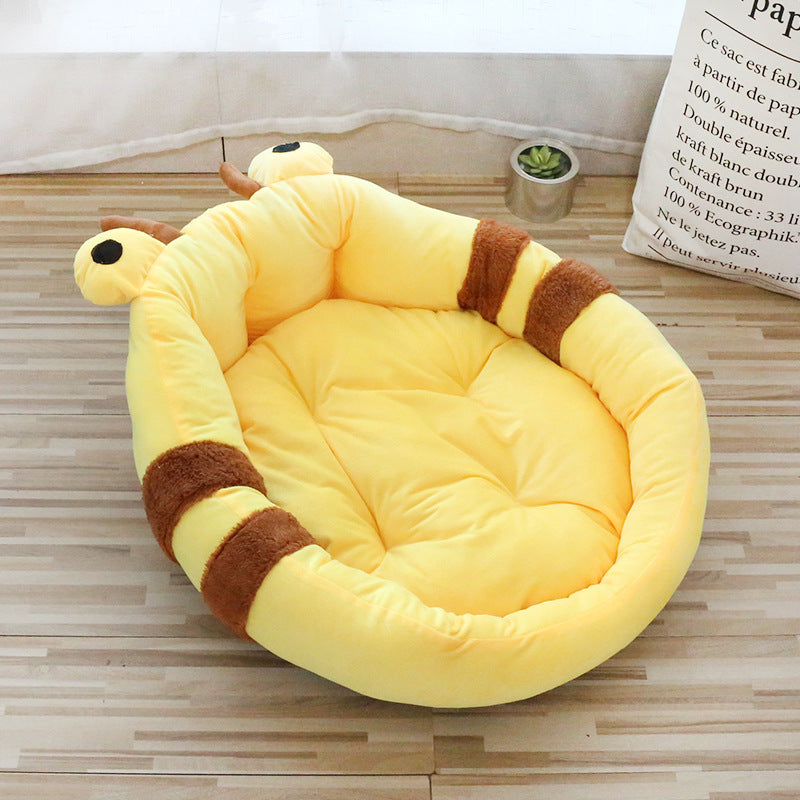 Thickened cartoon high-backrest pet bed