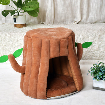 Plush enclosed cat house, brown