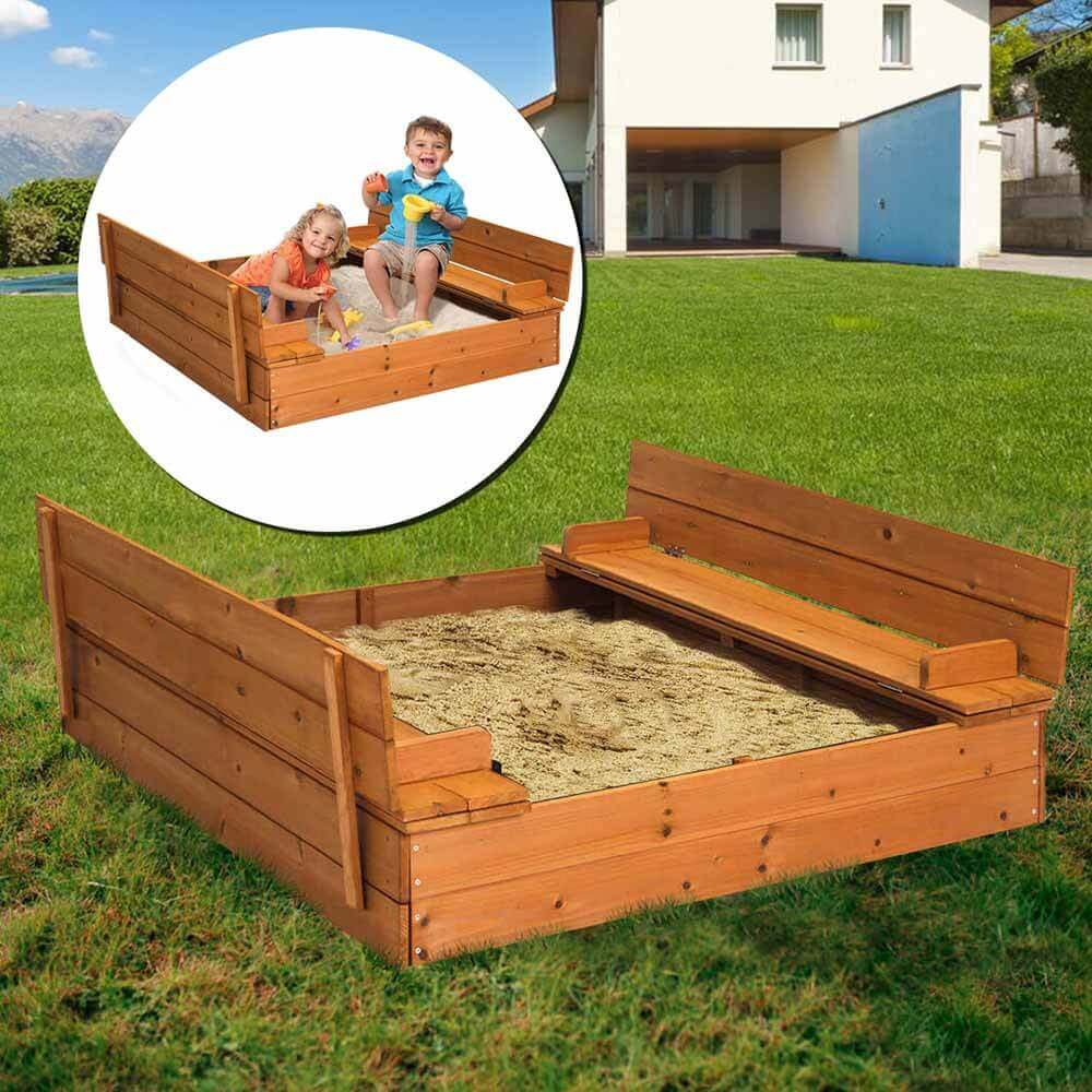 Wooden sandbox with a roof that can be converted into a bench-1