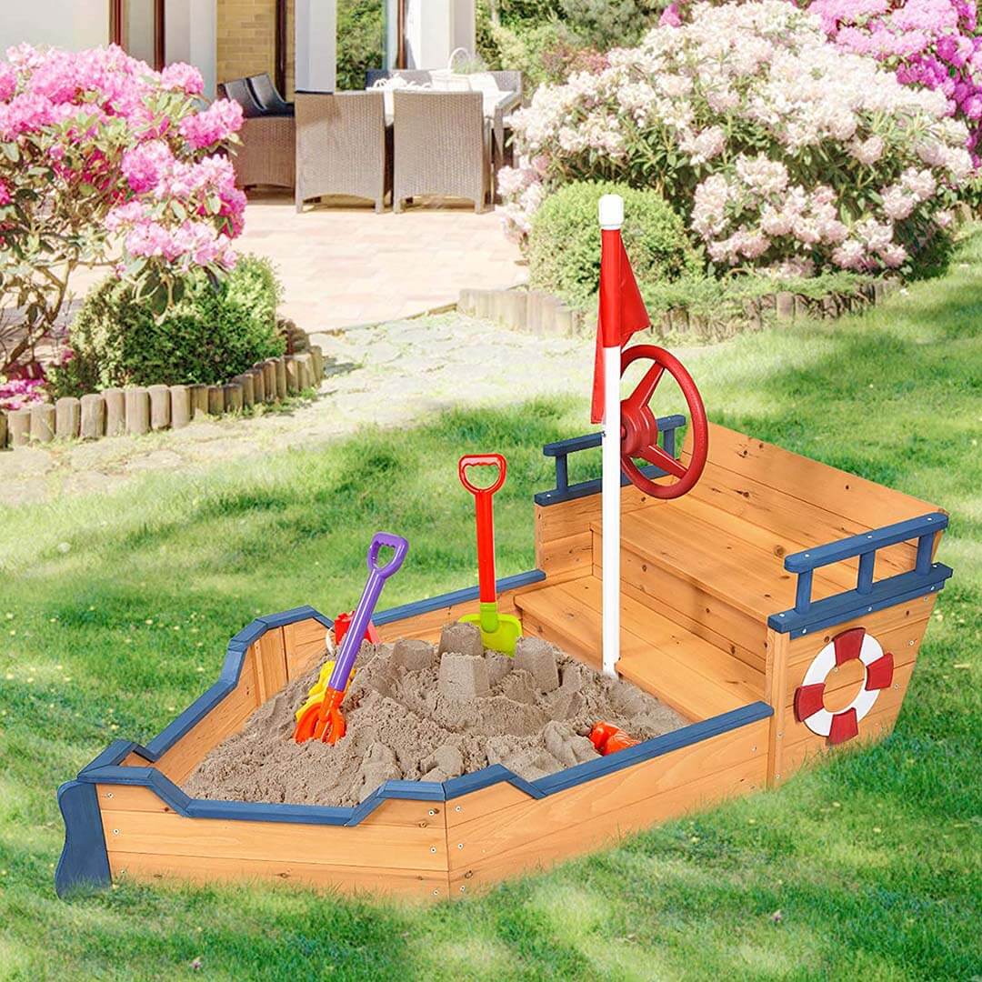 Sandpit in the shape of a pirate ship-1