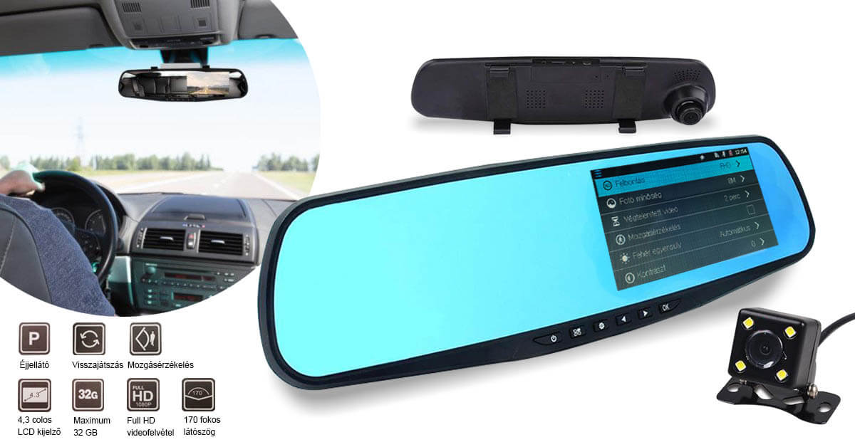Event recording camera and reversing camera built into the rearview mirror, Hungarian menu-1