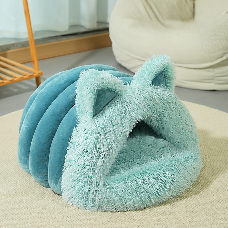 Cat Dog Bed Plush Cat Ears Decoration Large Collar Pet Bed Warm Thick Pet Supplies Suitable For Kittens And Puppies