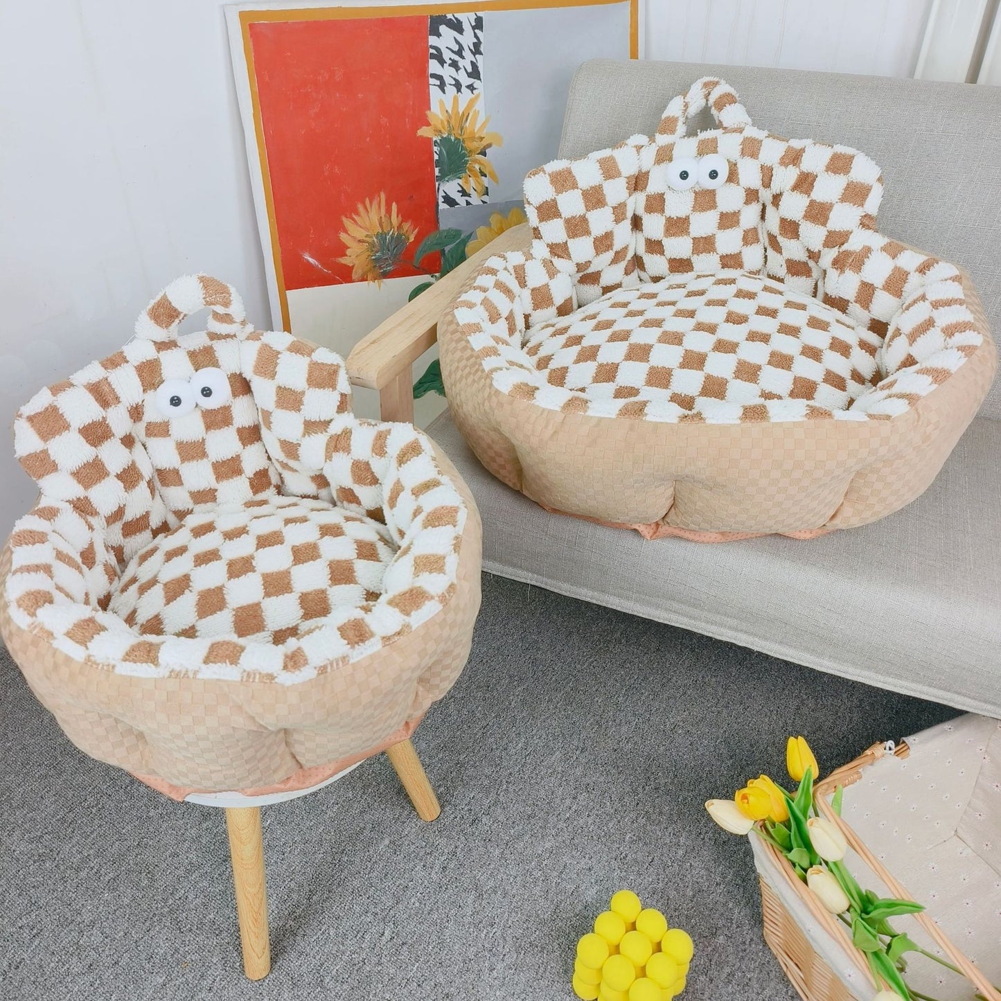 Big Eye Chessboard Sofa Round Dogs And Cats Bed Pet Bed Four Seasons Universal