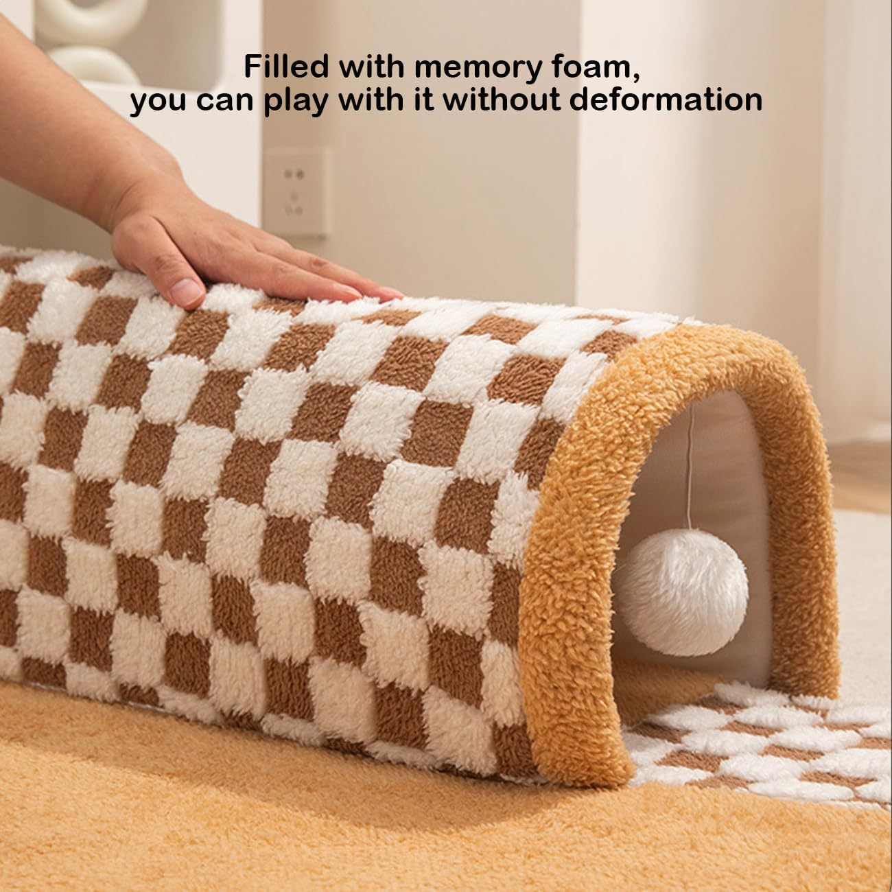 2 In 1 Cat Bed Tunnel Cute Fan Shaped Pet Bed Funny Plush Plaid