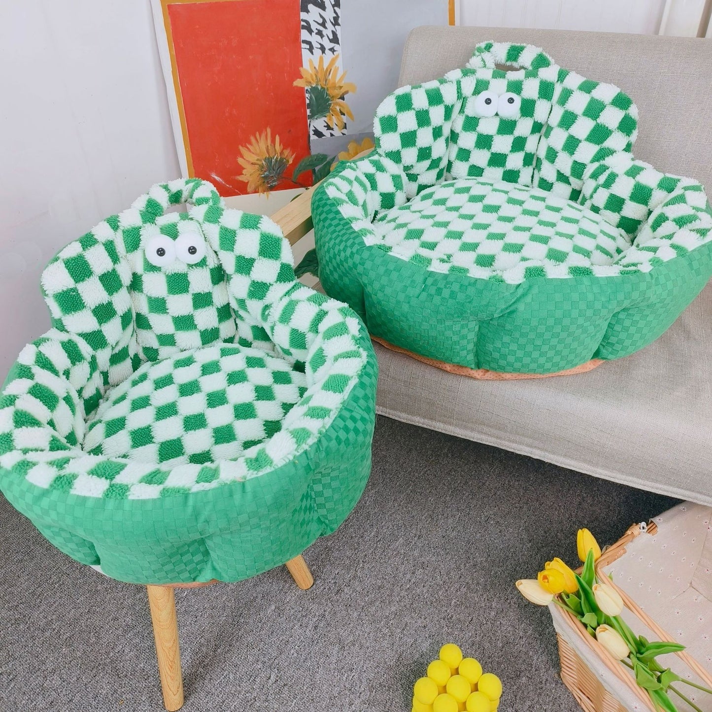 Big Eye Chessboard Sofa Round Dogs And Cats Bed Pet Bed Four Seasons Universal