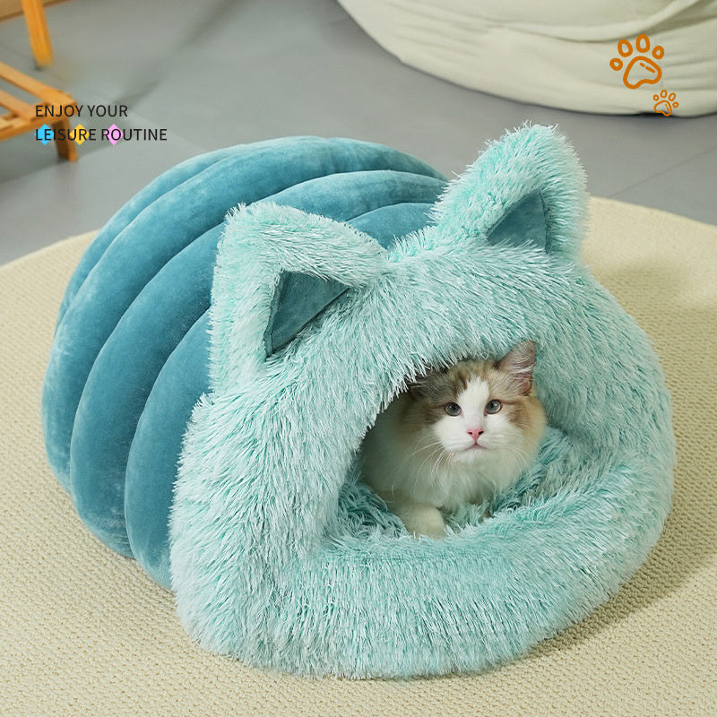 Cat Dog Bed Plush Cat Ears Decoration Large Collar Pet Bed Warm Thick Pet Supplies Suitable For Kittens And Puppies
