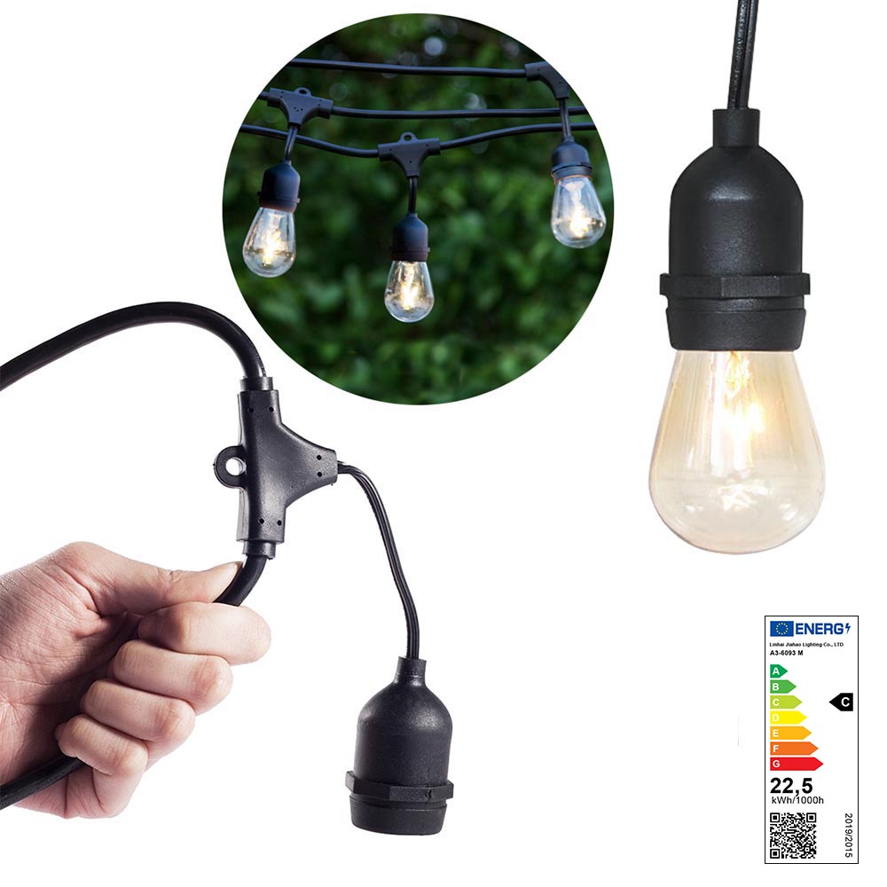 Waterproof decor burner line, with 15 E27 LED lamps, 14.6 m, warm white-1