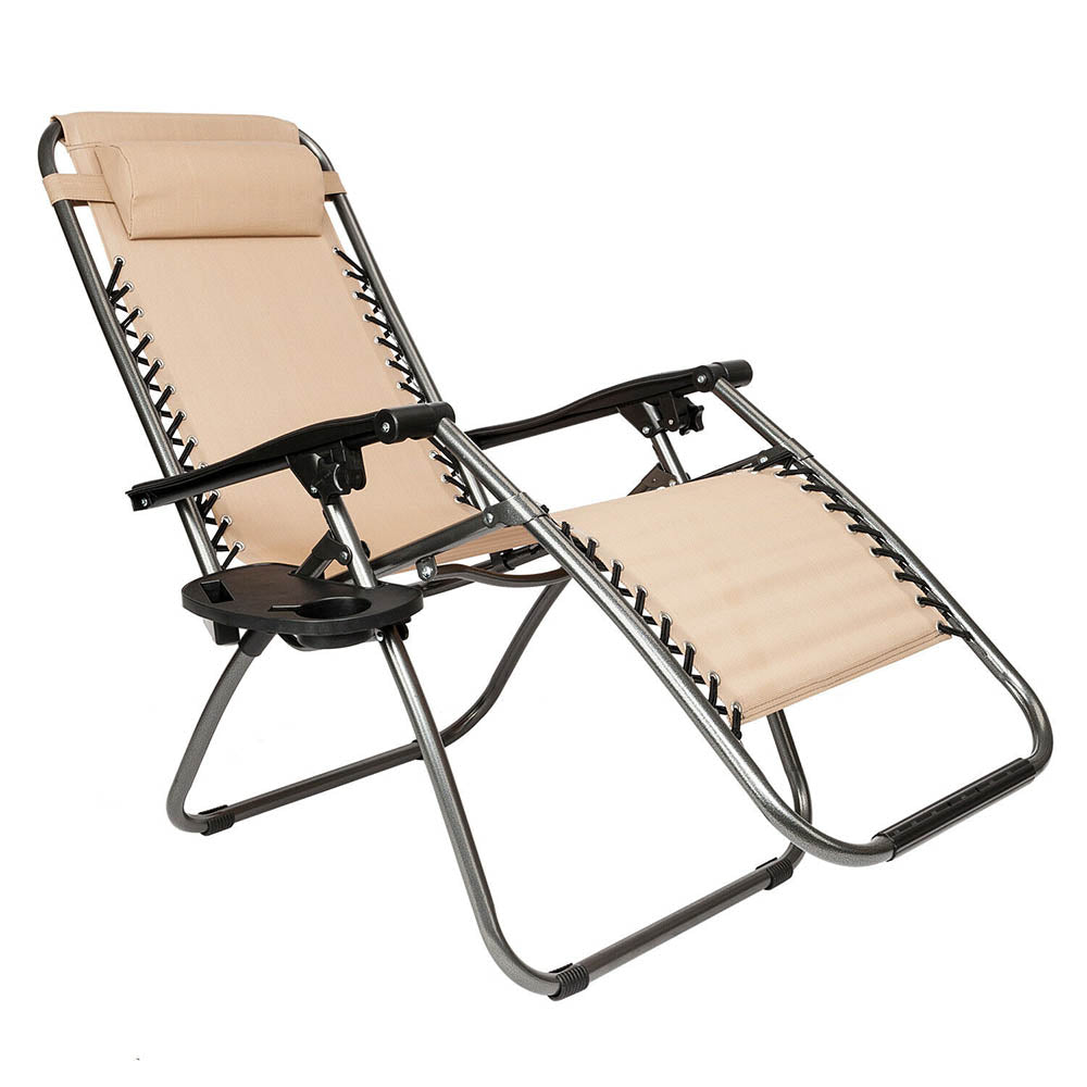 Zero gravity garden chair with gift cup holder, 2 pcs-beige-1