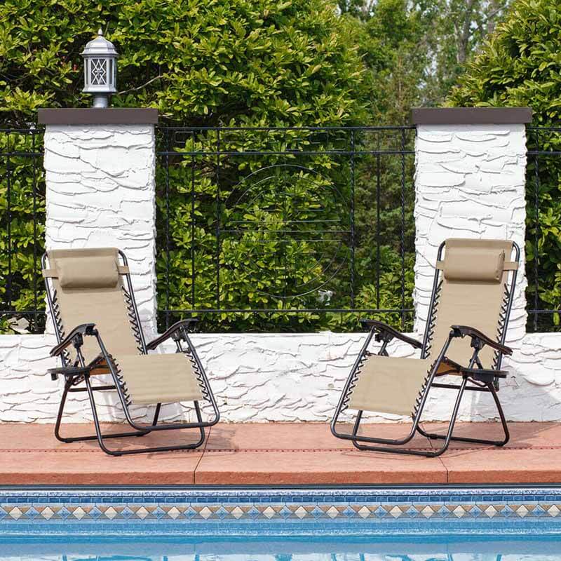 Zero gravity garden chair with gift cup holder, 2 pcs-beige-3
